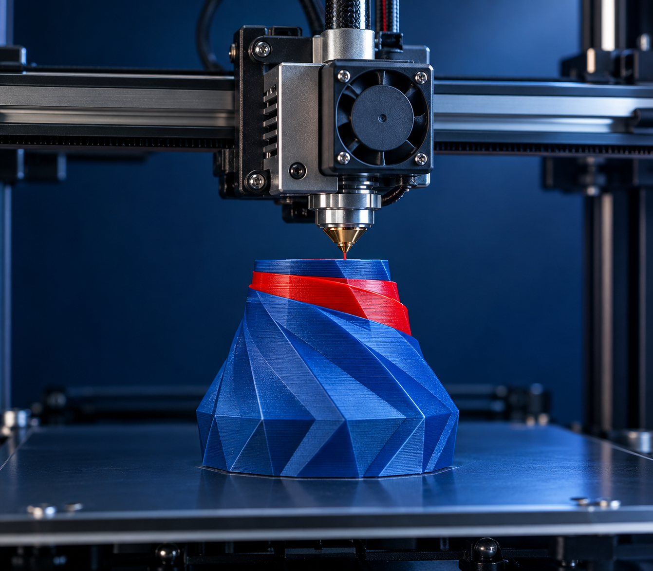 3D nyomtató kék-piros prototípust készít